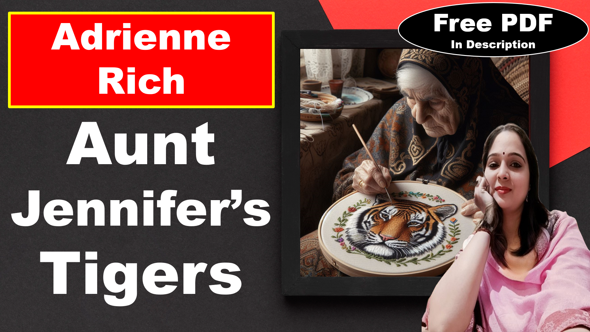 You are currently viewing Aunt Jennifer’s Tigers by Adrienne Rich | Aunt Jennifer’s Tigers | Adrienne Rich | | Explanation | Summary | Key Points | Word Meaning | Questions Answers | Free PDF Download – Easy Literary Lessons